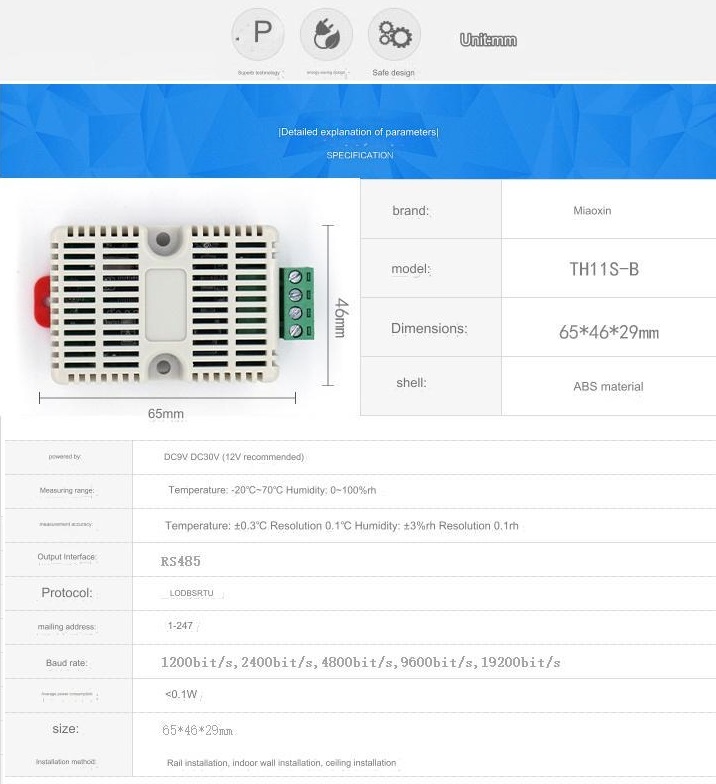 Senzor teploty a vlhkosti SHT20 s RS485, briv Senzor teploty a vlhkosti SHT20 s RS485, briv