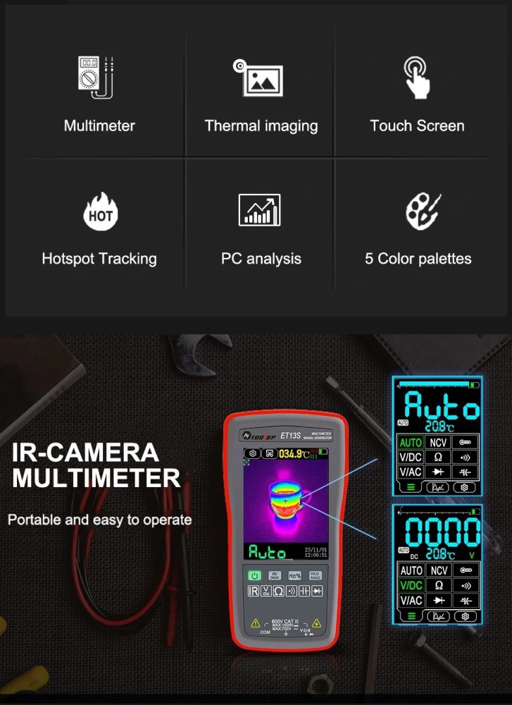 TOOLTOP ET13S 2v1 termokamera a multimetr, briv