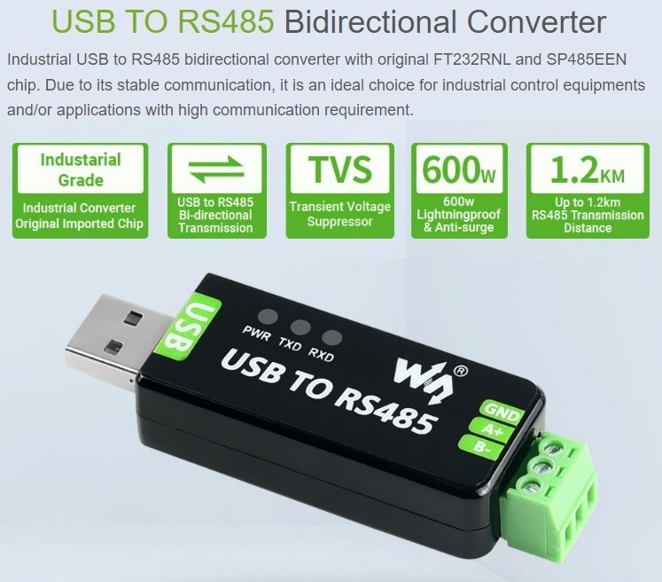 Obousměrný USB na RS485 převodník - FT232RNL - 17286, briv