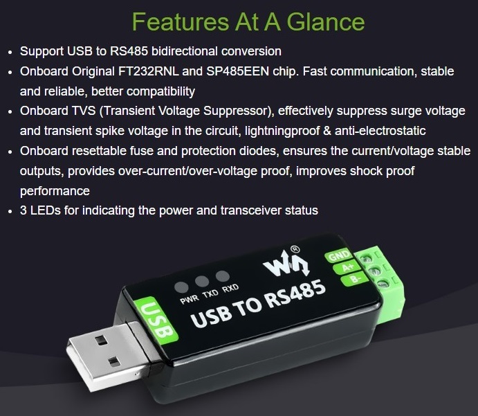 Obousměrný USB na RS485 převodník - FT232RNL - 17286, briv