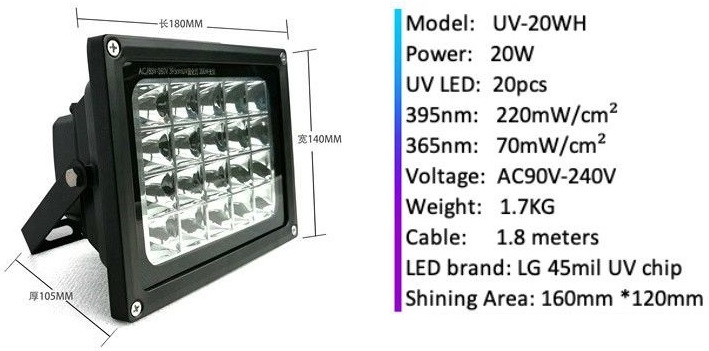 365nm UV LED 8W/10W/20W/30W/35W/50W/75W  lampa pro vytvrzování lepidla