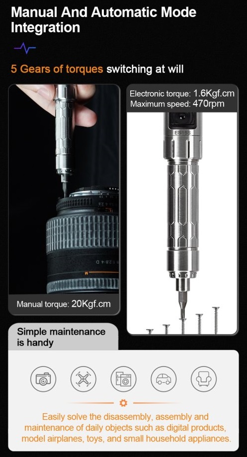 Inteligentní elektrický šroubovák MINIWARE ES15s, briv 
