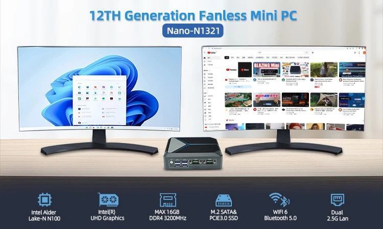 N1321 N100 průmyslové mini PC, barebone, fanless, briv