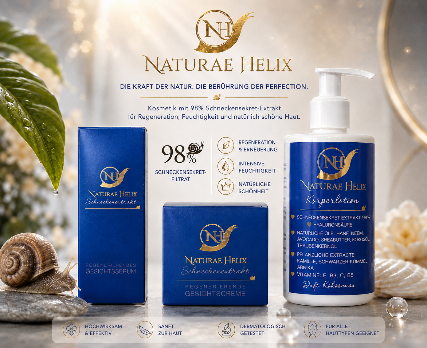 Naturae Helix Schneckenschleim-Kosmetik mit 98 % Schneckenextrakt