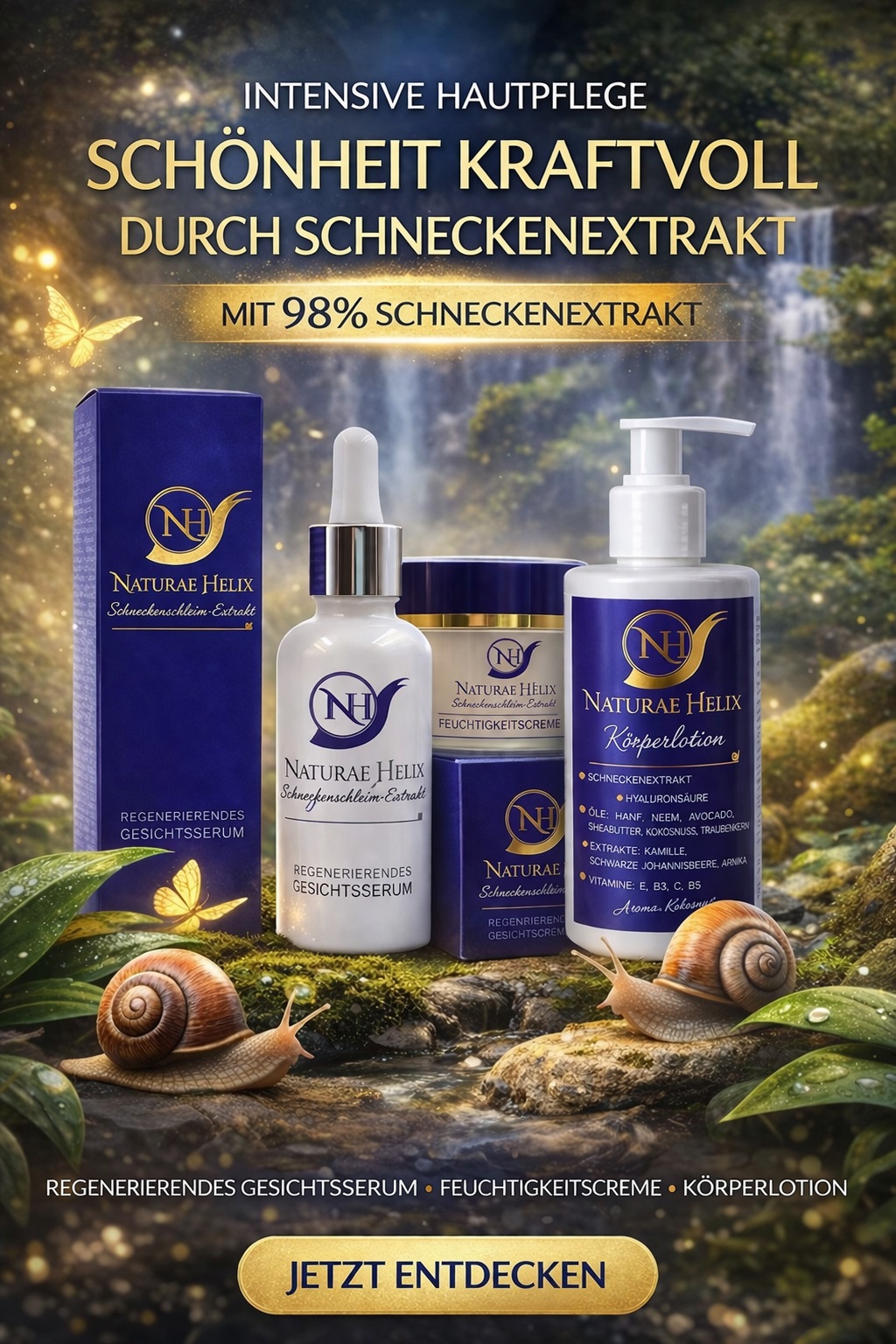 Premium Hautpflege- und Wellness-Set mit Schneckenschleim-Extrakt von Naturae Helix inklusive regenerierendem Gesichtsserum, intensiver Feuchtigkeitscreme,