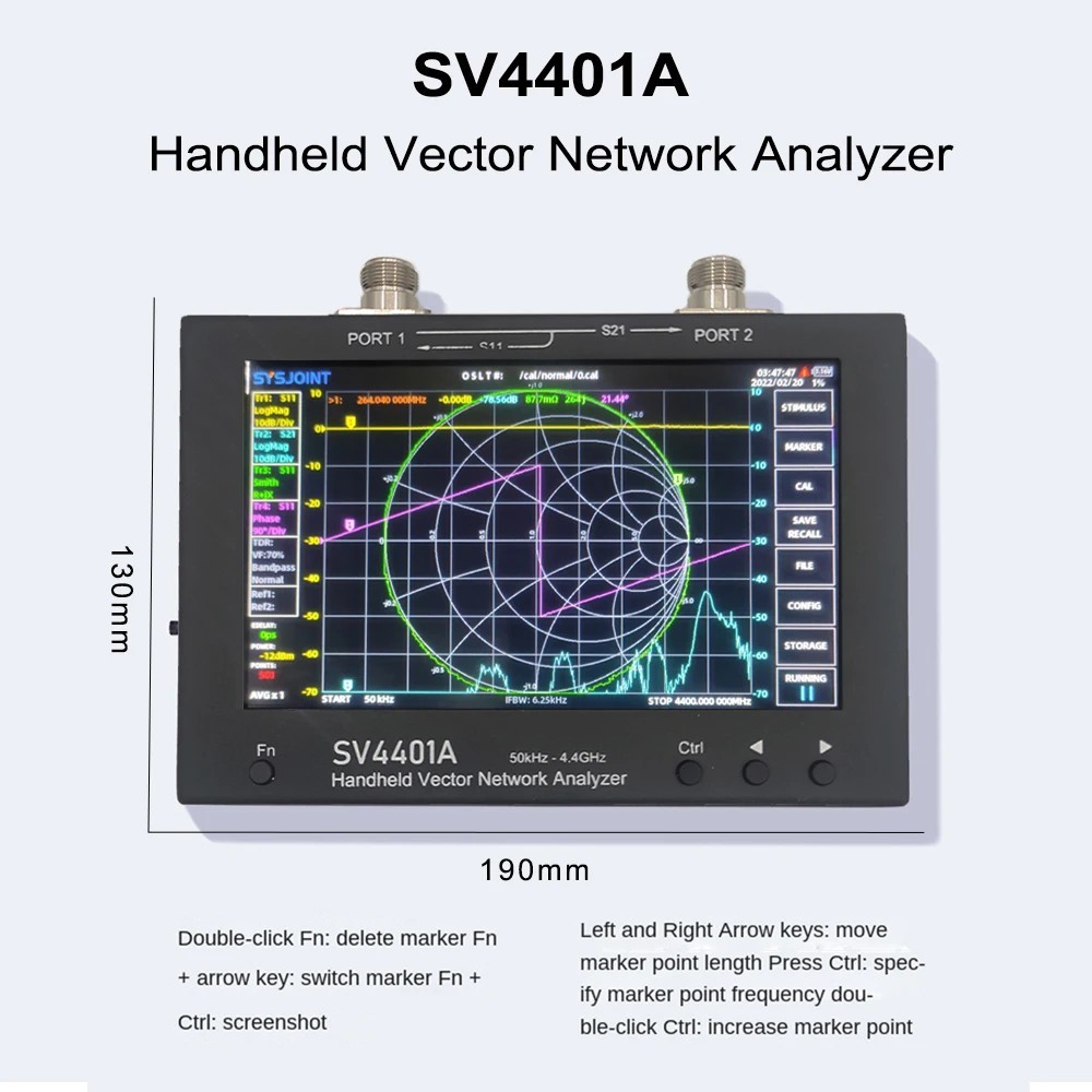 SV4401A 4.4G VNA s kapacitní dotykovou obrazovkou, briv