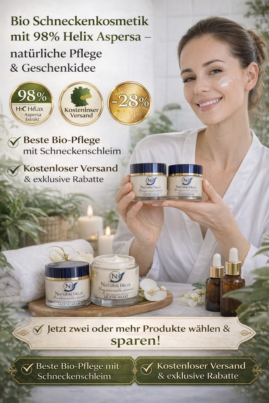 Naturae Helix Schneckenschleim Hautpflege mit 98% Helix Aspersa Extrakt – natürliche Schneckenkosmetik Gesichtscreme für Hautregeneration, Feuchtigkeit und Anti-Aging
