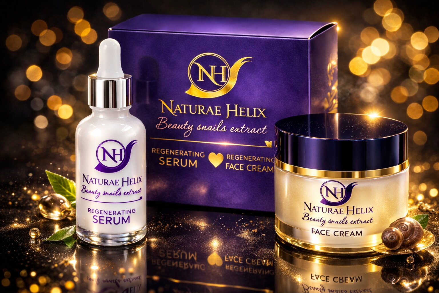 Naturae Helix regenerační sérum a pleťový krém se šnečím slizem – luxusní anti aging kosmetika pro hydrataci, regeneraci a omlazení pleti