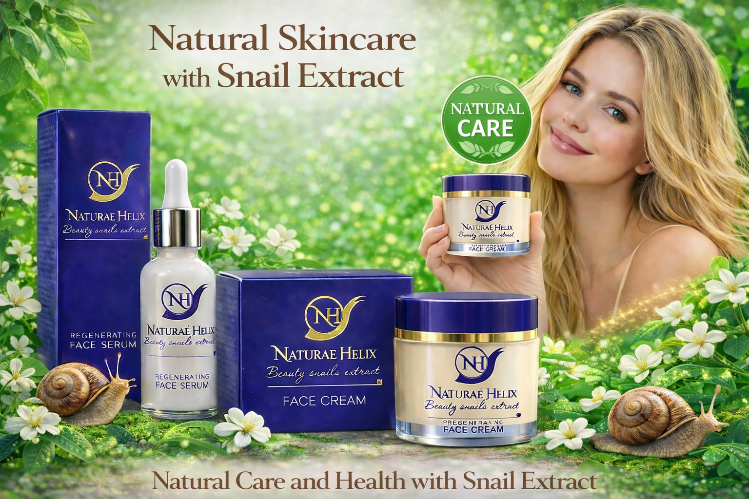 Premium snail mucin skincare set by Naturae Helix with face cream and serum – natural anti-aging, deep hydration and skin regeneration cosmetics for glowing healthy skin