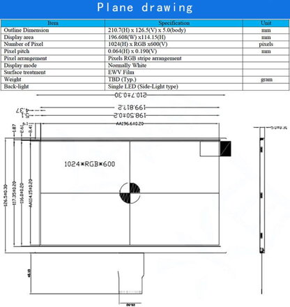 9" TFT, 1024*600, RGB, 50pin displej 9" TFT, 1024*600, RGB, 50pin displej