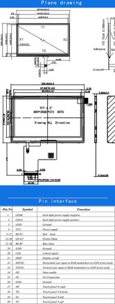 4.3" palcový TFT LCD displej 480x272 RT 40pin