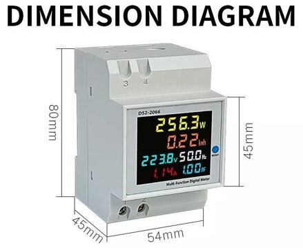 D52-2066 Multifunkční měřič na lištu DIN s barevným displejem LCD