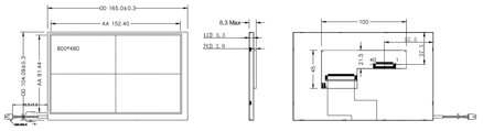 DBT700AT9309 7" TFT, 800x480, TTL, 40pin displej