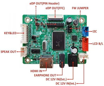 RTD2555 univerzální eDP TFT displej s audio ovládáním