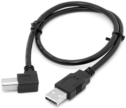 Kabel USB 2.0, A-B, 0.5m se USB-B konektorem zahnutý Kabel USB 2.0, A-B, 0.5m se USB-B konektorem zahnutý