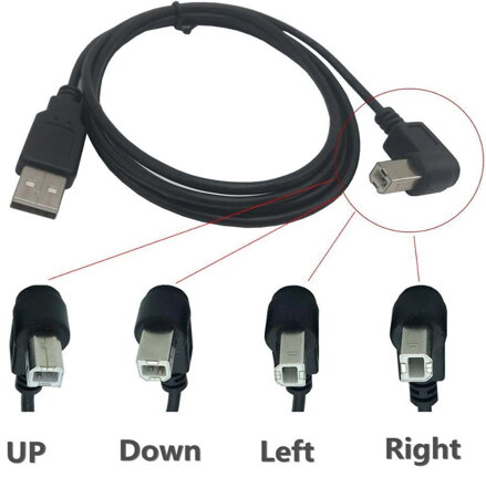 Kabel USB 2.0, A-B, 0.5m se USB-B konektorem zahnutý Kabel USB 2.0, A-B, 0.5m se USB-B konektorem zahnutý