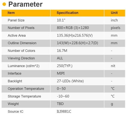 10.1"dotykový displej pro Orange Pi4 /PI4 Lts/PI4B